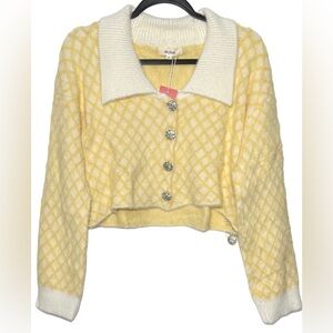 The Frolic NWT Lemon Yellow Fluffy Diamond Cardigan Sweater